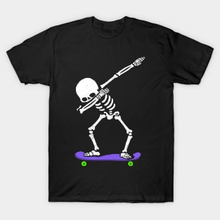 Halloween Dabbing Skeleton SKATEBOARD T-Shirt Dab Skate WHITE T-Shirt